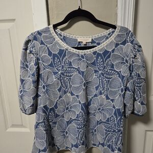 Blue Floral Lace Top